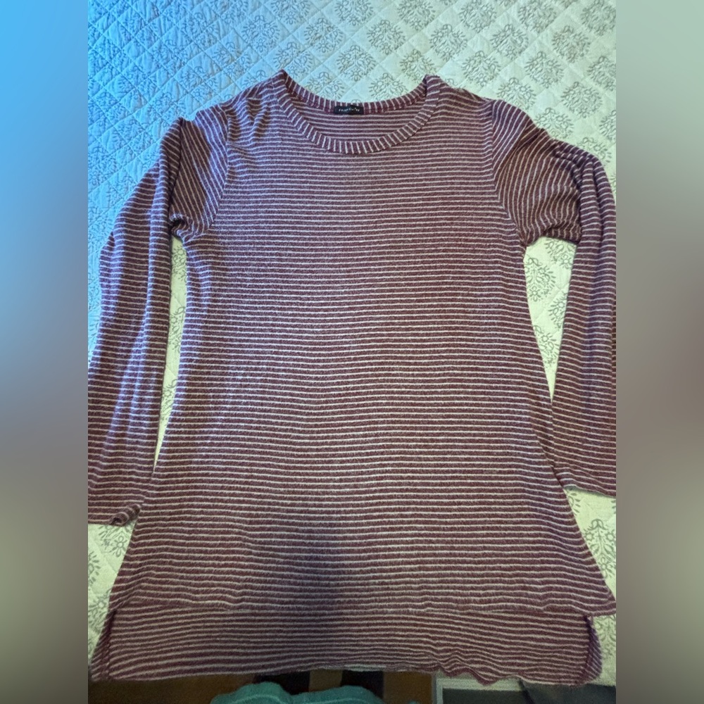 Striped Long Sleeve Top - Burgundy and White